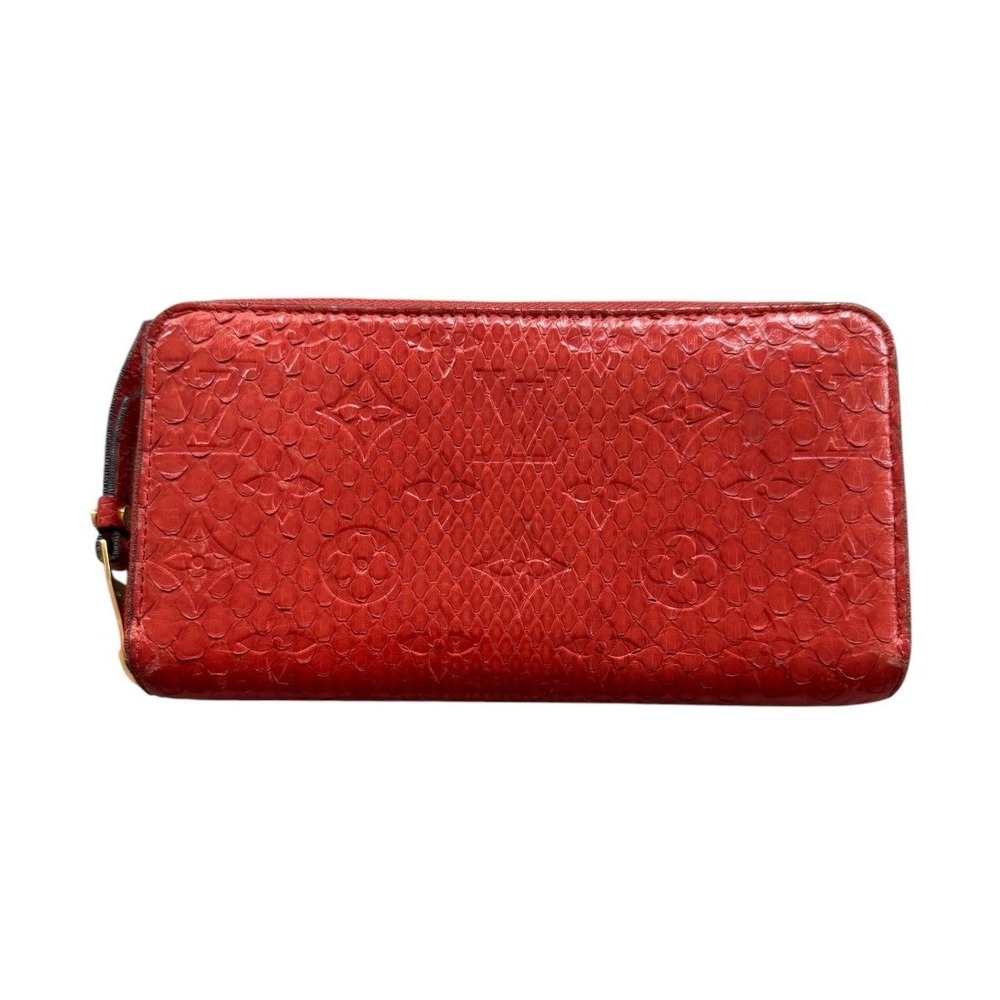 Louis Vuitton Python Zippy Wallet Red Orange Monogram Embossed Exotic Leather